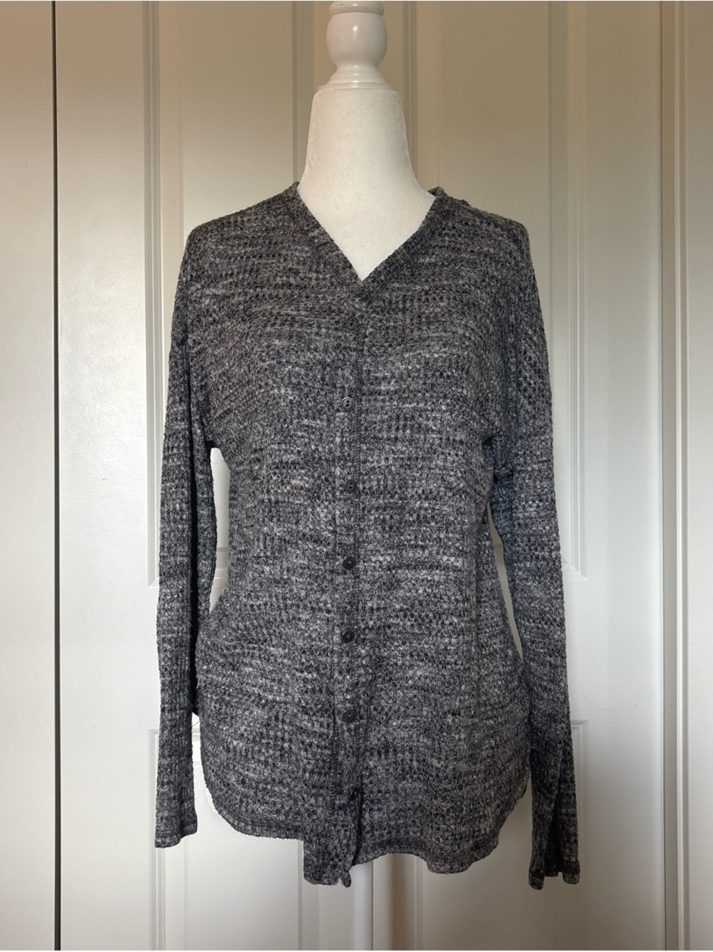 Cozy V-Neck Button-Front Gray Knit Cardigan
